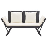 vidaXL Garden Bench with Cushions 69.3" Black Poly Rattan, 46230