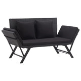 vidaXL Garden Bench with Cushions 69.3" Black Poly Rattan, 46233