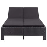 vidaXL 2-Person Sunbed with Cushion Black Poly Rattan, 46241