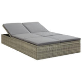 vidaXL Convertible Sun Bed with Cushion Poly Rattan Gray, 46244