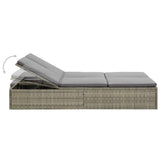 vidaXL Convertible Sun Bed with Cushion Poly Rattan Gray, 46244