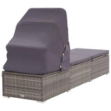 vidaXL Sun Lounger with Canopy and Cushion Poly Rattan Gray, 46248