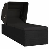 vidaXL Sun Lounger with Canopy and Cushion Poly Rattan Black, 46249