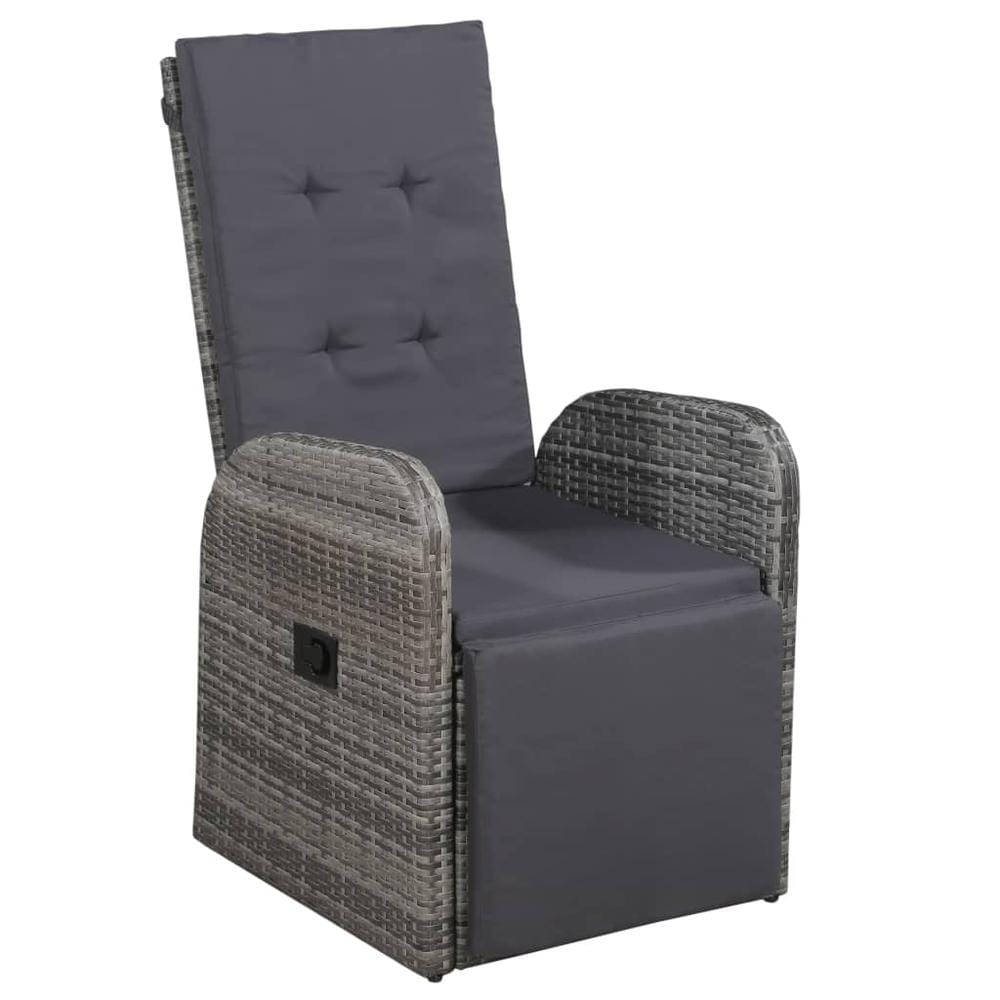 vidaXL Reclining Garden Chair with Cushion Poly Rattan Gray, 47677