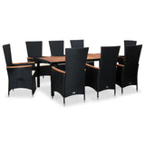 vidaXL 9 Piece Outdoor Dining Set with Cushions Poly Rattan Black, 47682