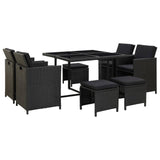 vidaXL 9 Piece Outdoor Dining Set with Cushions Poly Rattan Black, 46532