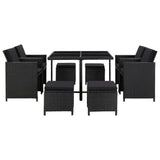 vidaXL 9 Piece Outdoor Dining Set with Cushions Poly Rattan Black, 46532