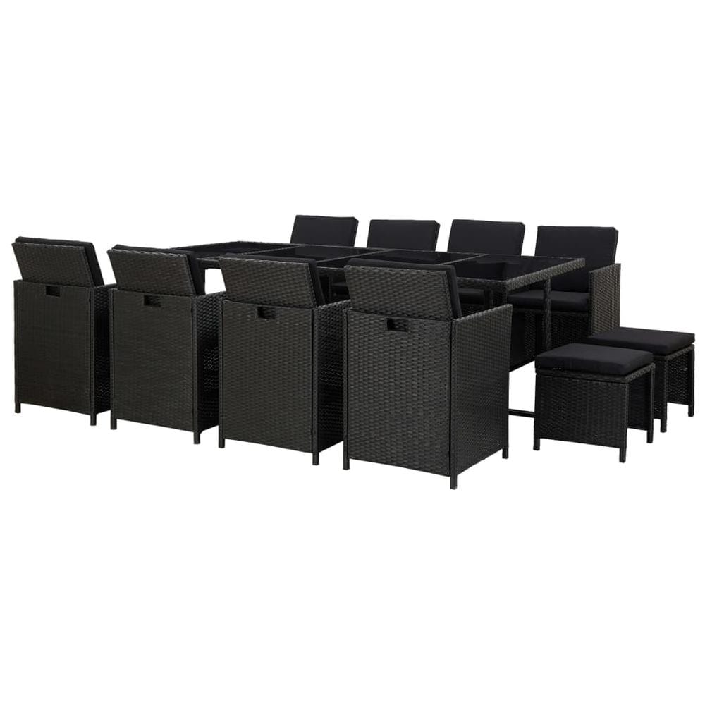 vidaXL 13 Piece Outdoor Dining Set with Cushions Poly Rattan Black, 46534