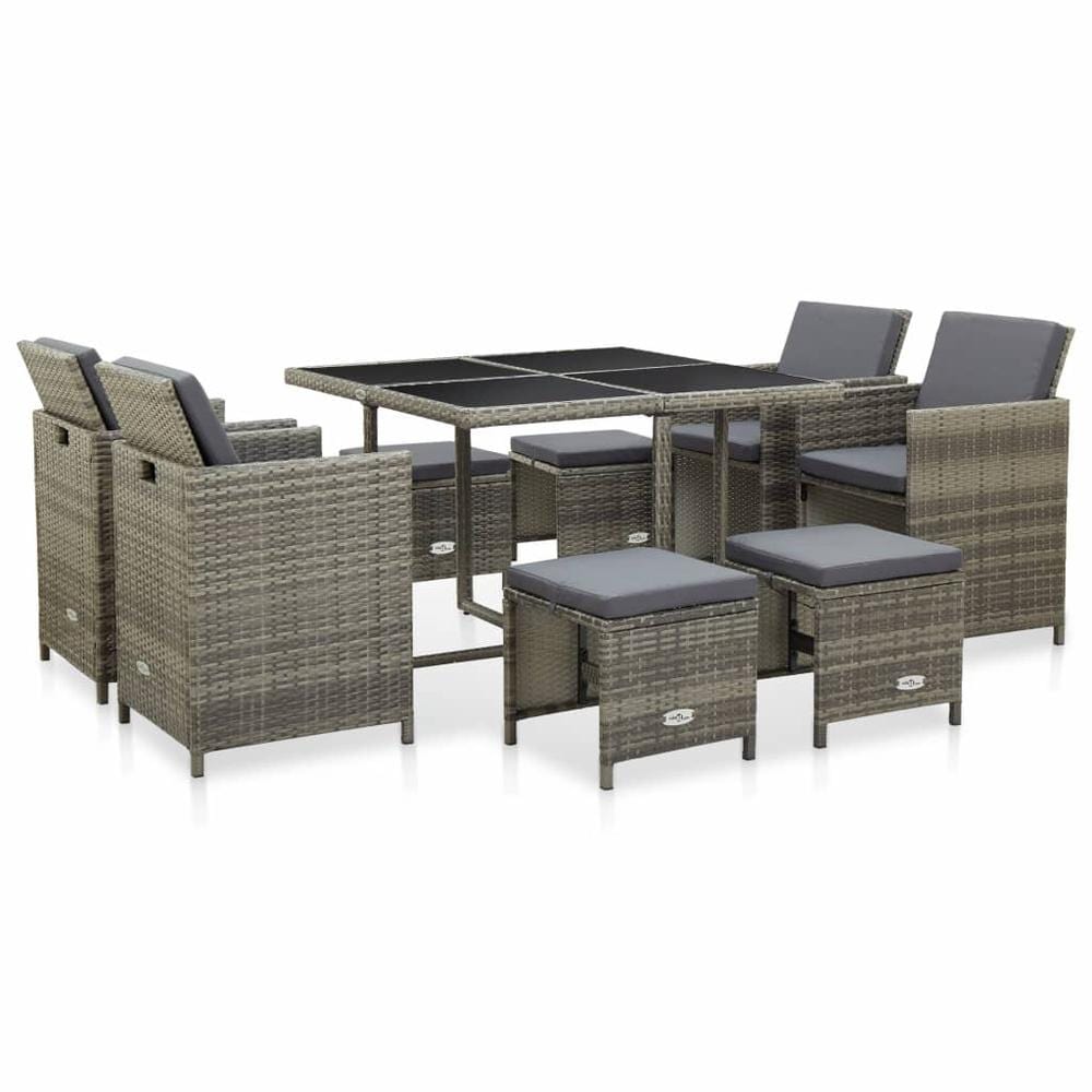 vidaXL 9 Piece Outdoor Dining Set with Cushions Poly Rattan Gray, 46536