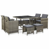 vidaXL 9 Piece Outdoor Dining Set with Cushions Poly Rattan Gray, 46536