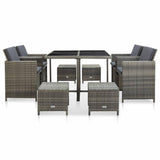 vidaXL 9 Piece Outdoor Dining Set with Cushions Poly Rattan Gray, 46536