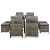vidaXL 9 Piece Outdoor Dining Set with Cushions Poly Rattan Gray, 46536