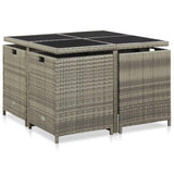 vidaXL 9 Piece Outdoor Dining Set with Cushions Poly Rattan Gray, 46536