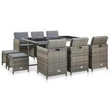 vidaXL 11 Piece Outdoor Dining Set with Cushions Poly Rattan Gray, 46537