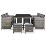 vidaXL 11 Piece Outdoor Dining Set with Cushions Poly Rattan Gray, 46537