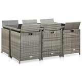 vidaXL 11 Piece Outdoor Dining Set with Cushions Poly Rattan Gray, 46537