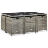 vidaXL 11 Piece Outdoor Dining Set with Cushions Poly Rattan Gray, 46537