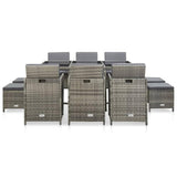 vidaXL 11 Piece Outdoor Dining Set with Cushions Poly Rattan Gray, 46537