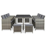 vidaXL 13 Piece Outdoor Dining Set with Cushions Poly Rattan Gray, 46538