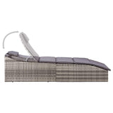 vidaXL Sunbed with Cushion Poly Rattan Gray, 46540