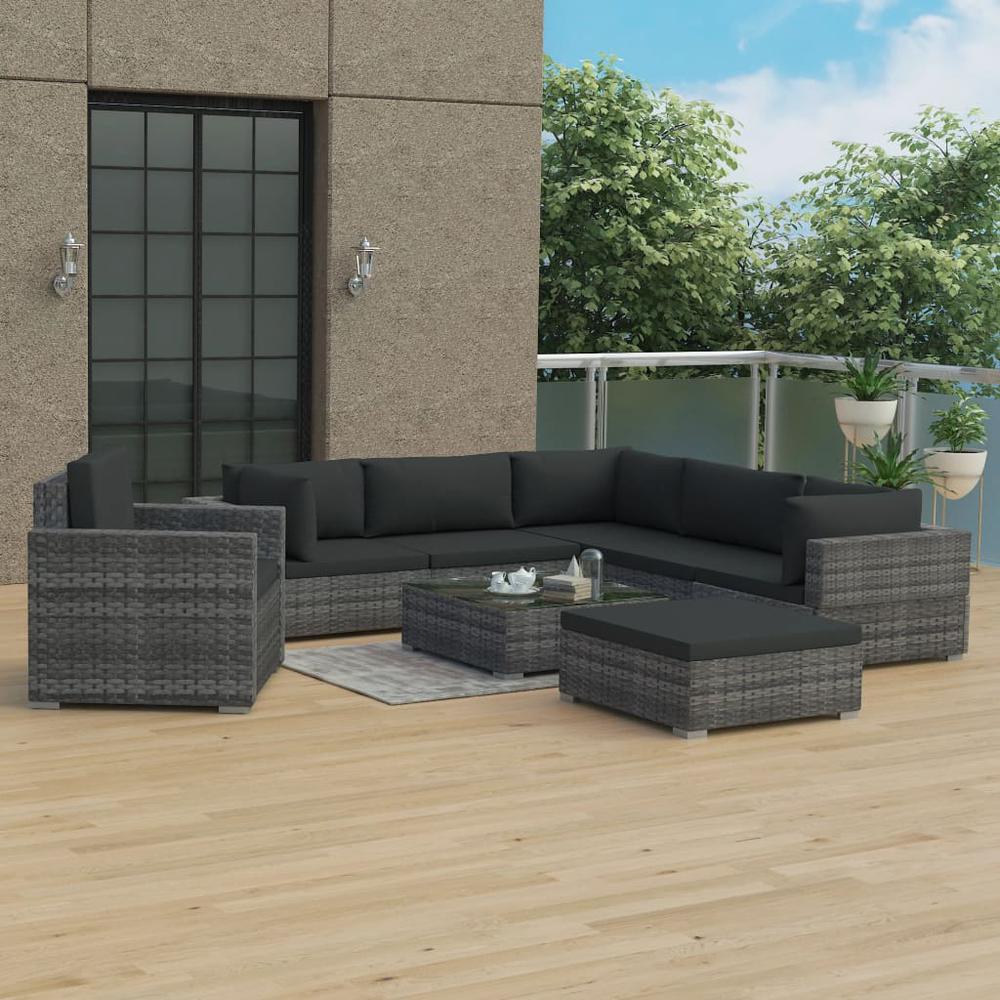 vidaXL 8 Piece Garden Lounge Set with Cushions Poly Rattan Gray, 48278