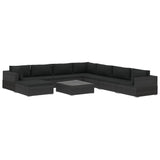 vidaXL 9 Piece Garden Lounge Set with Cushions Poly Rattan Black, 48283