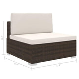 vidaXL Sectional Middle Seat with Cushions Poly Rattan Brown, 48288