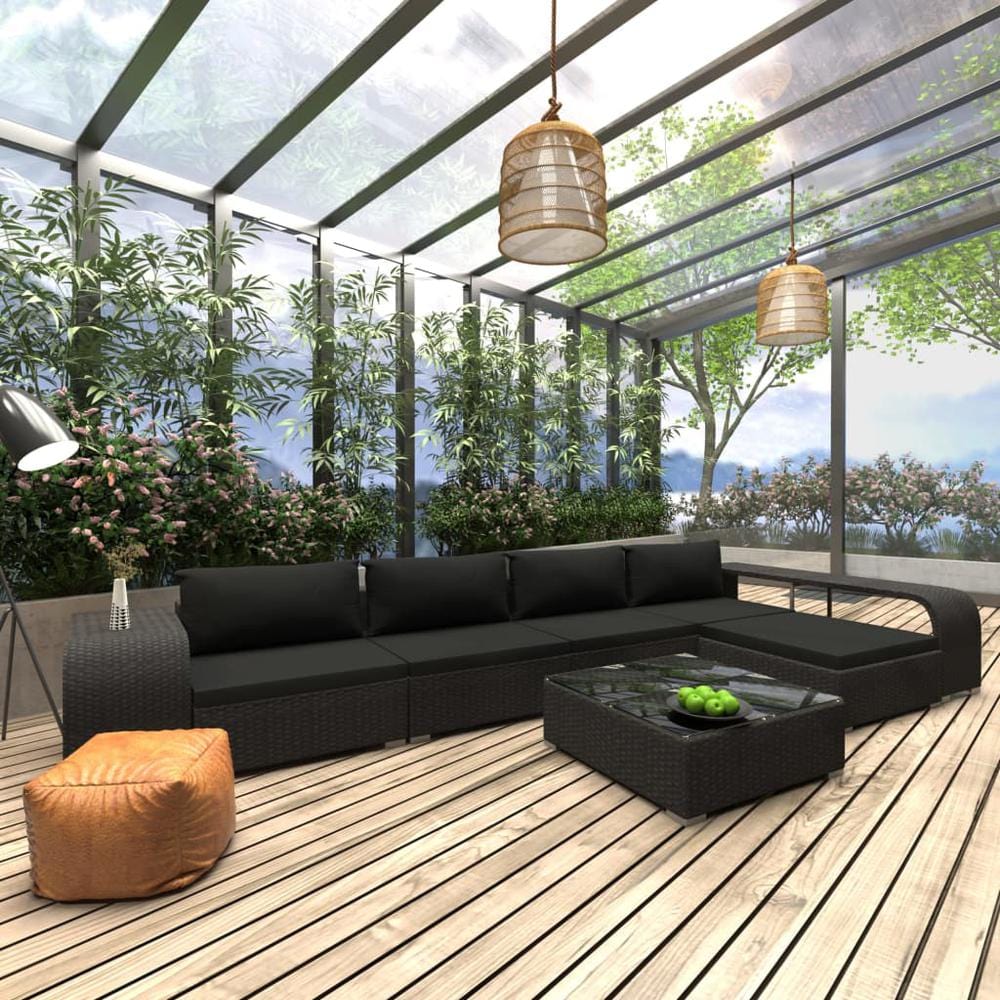 vidaXL 8 Piece Garden Lounge Set with Cushions Poly Rattan Black, 48314