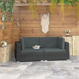 vidaXL 2 Piece Garden Sofa Set with Cushions Poly Rattan Black, 48324