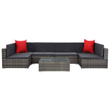 vidaXL 7 Piece Garden Lounge Set with Cushions Poly Rattan Gray, 48332