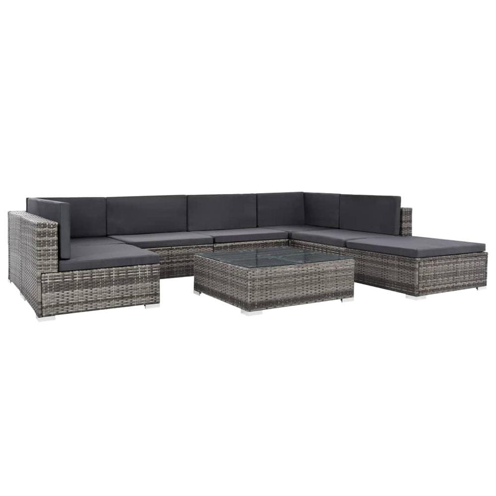 vidaXL 8 Piece Garden Lounge Set with Cushions Poly Rattan Gray, 48338