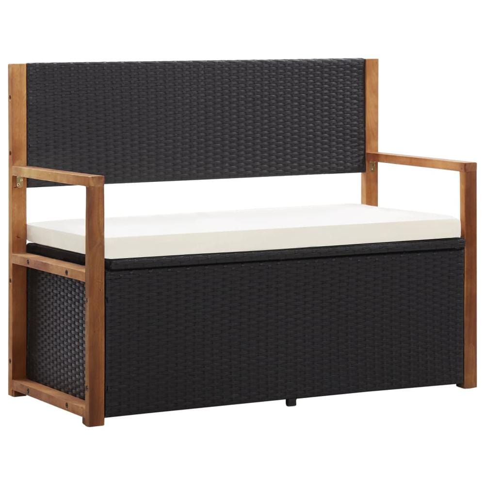 vidaXL Storage Bench 43.3" Poly Rattan and Solid Acacia Wood Black, 46010