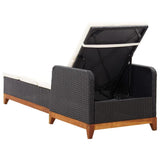 vidaXL Sun Lounger Poly Rattan and Solid Acacia Wood Black, 46012