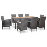 vidaXL 9 Piece Outdoor Dining Set with Cushions Poly Rattan Gray, 46020