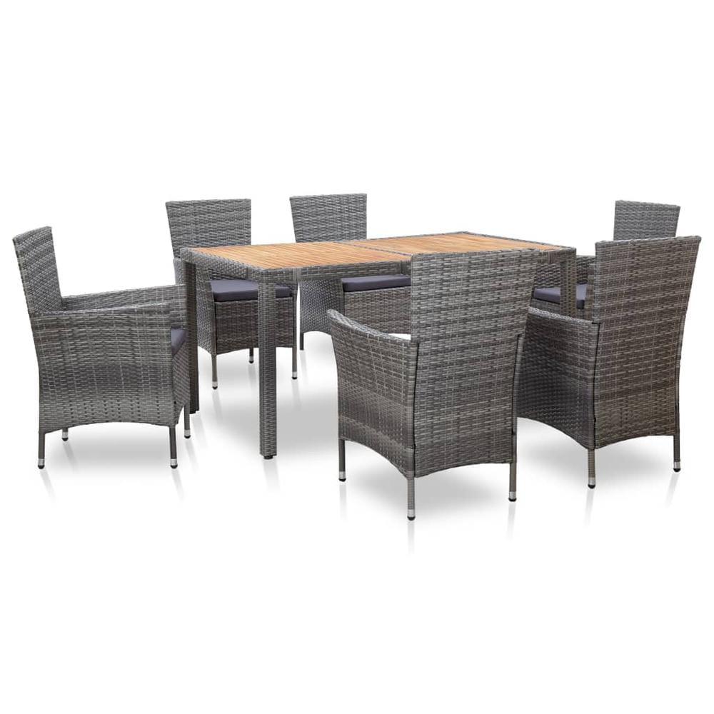 vidaXL 7 Piece Outdoor Dining Set with Cushions Poly Rattan Gray, 46021