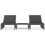 vidaXL Sun Loungers 2 pcs with Table Poly Rattan Gray, 47401