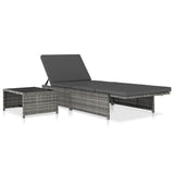 vidaXL Sun Loungers 2 pcs with Table Poly Rattan Gray, 47401