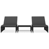 vidaXL Sun Loungers 2 pcs with Table Poly Rattan Black, 47402