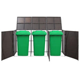 vidaXL Triple Wheelie Bin Shed Brown 90.2"x30.7"x47.2" Poly Rattan, 46733