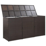 vidaXL Triple Wheelie Bin Shed Brown 90.2"x30.7"x47.2" Poly Rattan, 46733