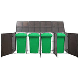 vidaXL Quadruple Wheelie Bin Shed Brown 120.1"x30.7"x47.2" Poly Rattan, 46736