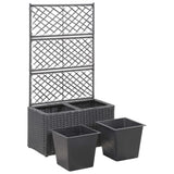 vidaXL Trellis Raised Bed with 2 Pots 22.8"x11.8"x42.1" Poly Rattan Black, 46931