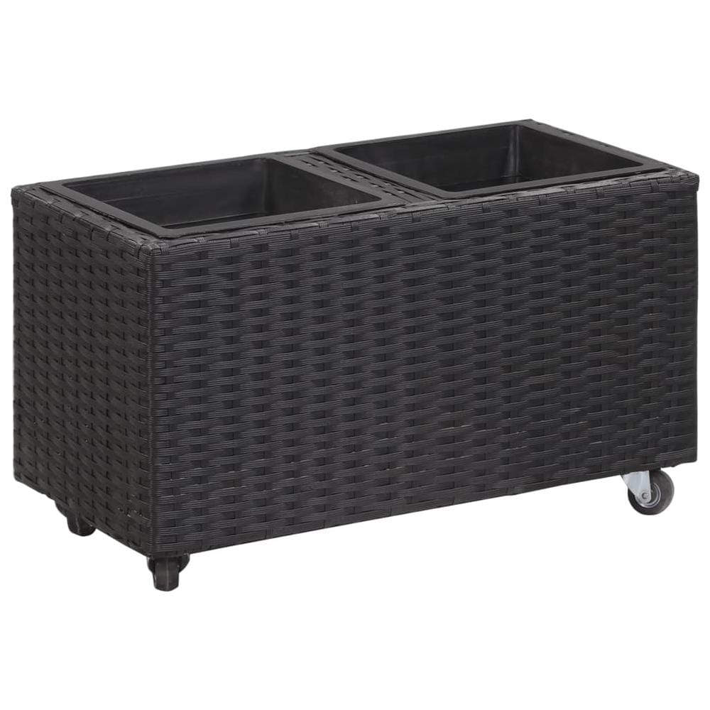 vidaXL Garden Raised Bed with 2 Pots 23.6"x11.8"x14.2" Poly Rattan Black, 46945