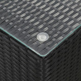 vidaXL Side Table with Glass Top Black 13.8"x13.8"x20.5" Poly Rattan, 46982