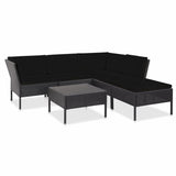vidaXL 6 Piece Garden Lounge Set with Cushions Poly Rattan Black, 48941