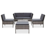 vidaXL 6 Piece Garden Lounge Set with Cushions Poly Rattan Gray, 48942