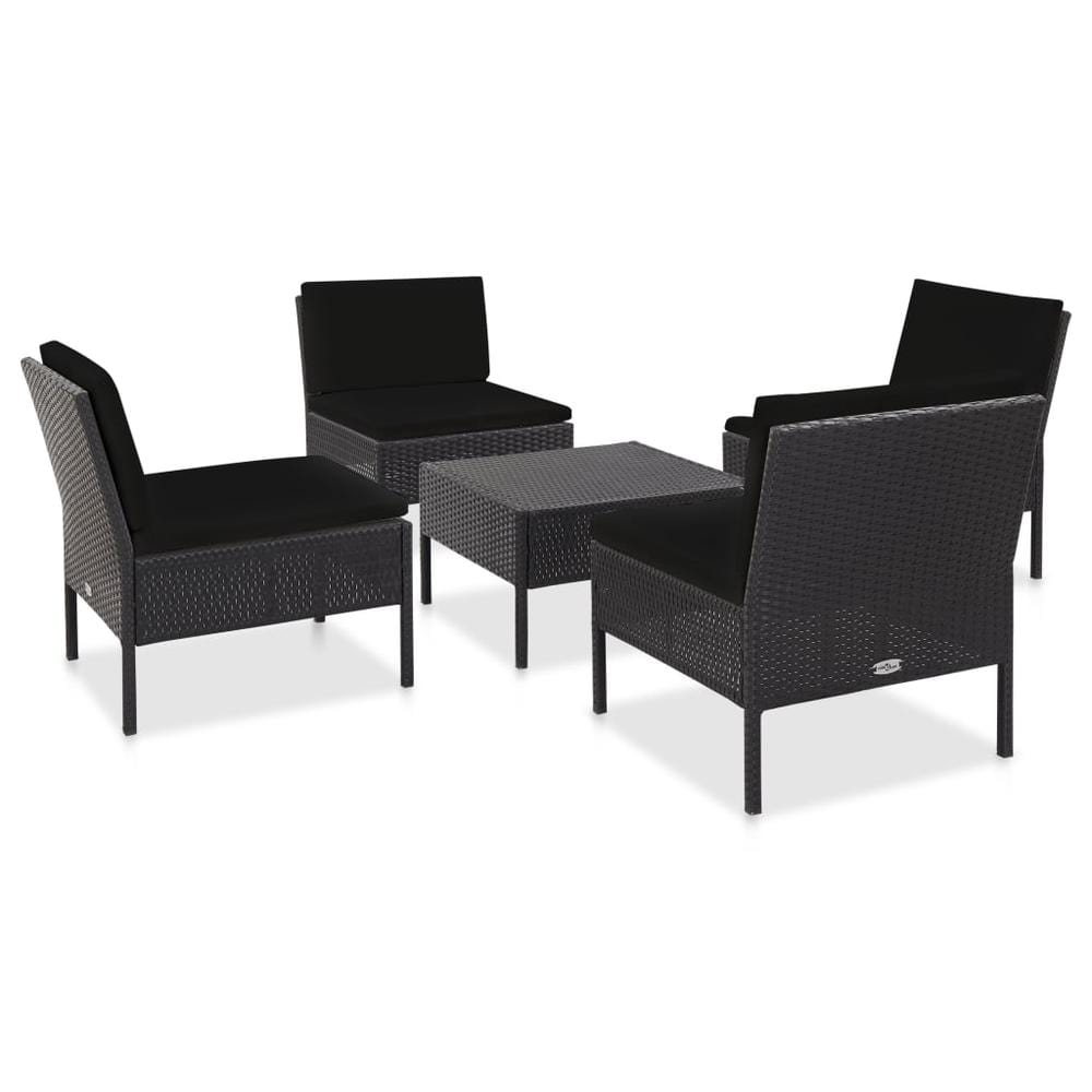 vidaXL 5 Piece Garden Sofa Set with Cushions Poly Rattan Black, 48945