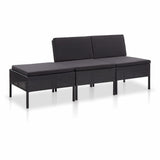 vidaXL 3 Piece Garden Lounge Set with Cushions Poly Rattan Black, 48957