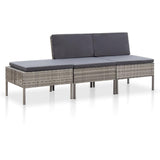 vidaXL 3 Piece Garden Lounge Set with Cushions Poly Rattan Gray, 48958