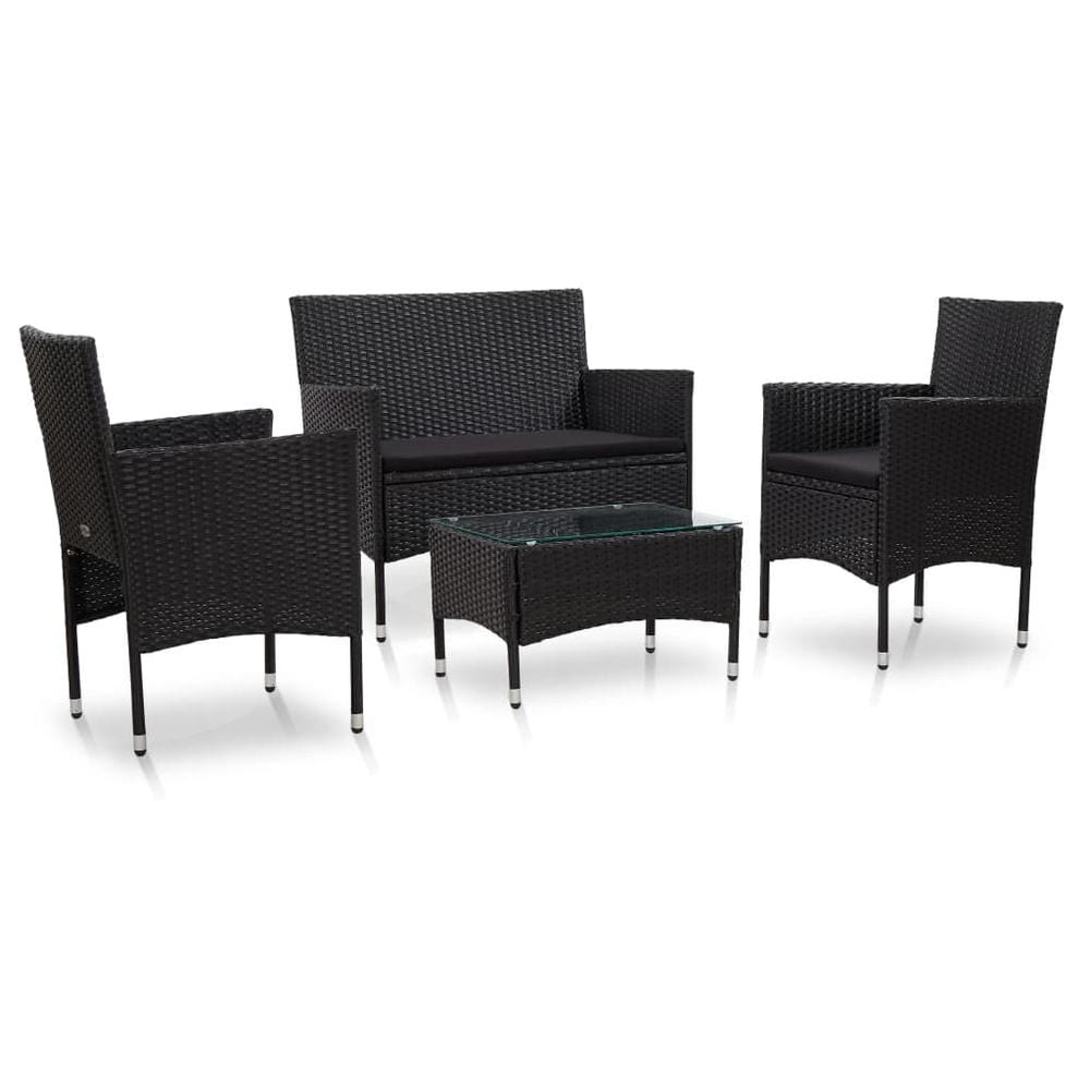 vidaXL 4 Piece Garden Lounge Set with Cushions Poly Rattan Black, 45813
